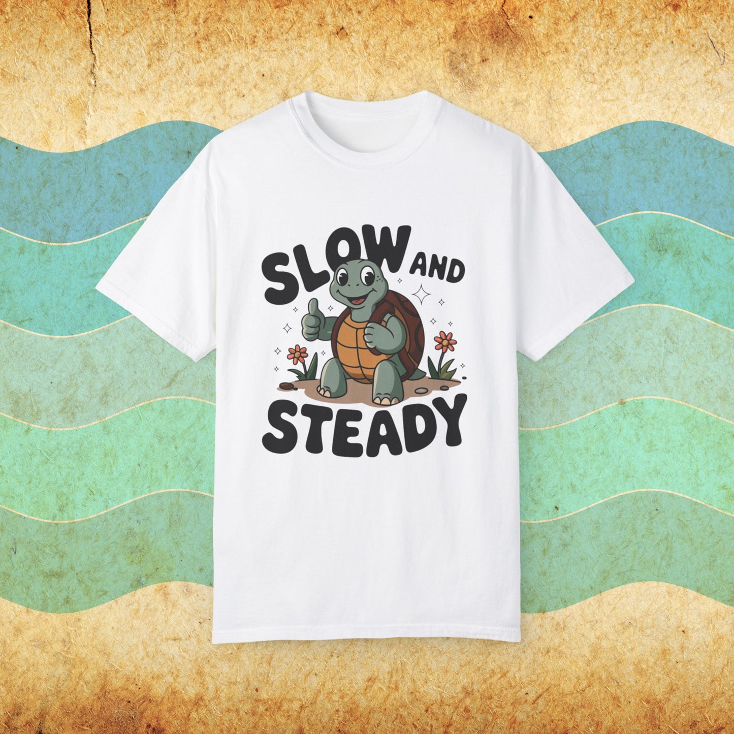 Cute Turtle Slow and Steady T-Shirt, Motivational Turtle Graphic Tee, Adorable Animal Lovers Gift, Kids and Adults T-Shirt Garment-Dyed T-shirt