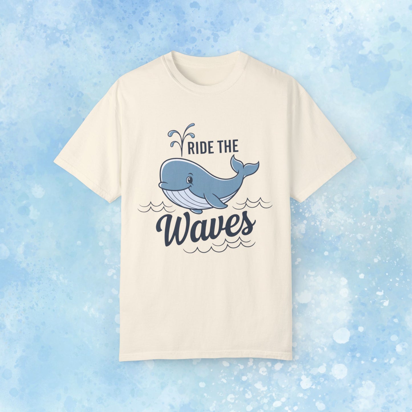 Cute Whale Graphic Ride the Waves T Shirt, Funny Ocean Theme Tee, Casual Whale Print Shirt for Sea Lovers, Unisex Whale Art T Shirt