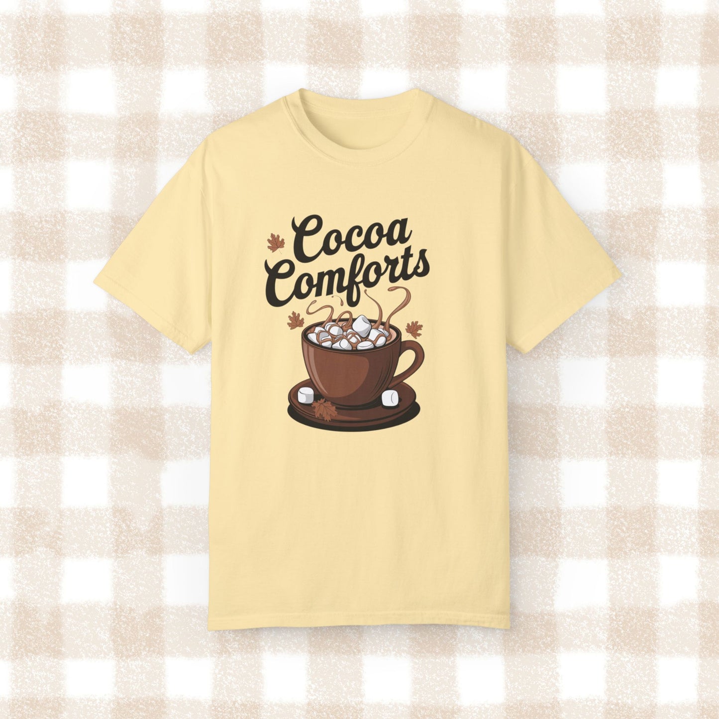 Cozy Fall Cocoa Comforts T-Shirt, Cute Hot Chocolate Graphic Tee, Autumn Wardrobe Essential, Perfect Fall Gift Idea