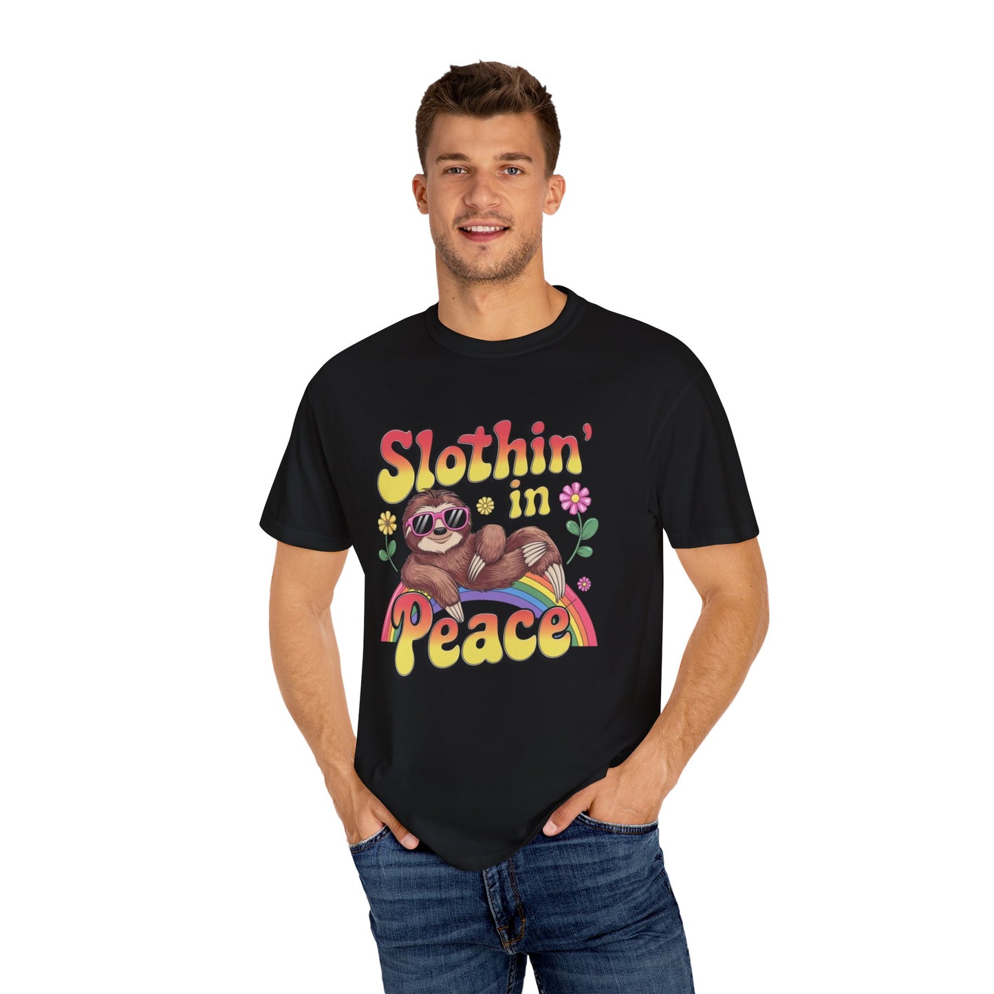 Funny Sloth T-Shirt, Slothin' in Peace Graphic Tee, Cute Sloth Shirt, Rainbow T-Shirt, Sloth Lover Gift, Cute Animal Shirt