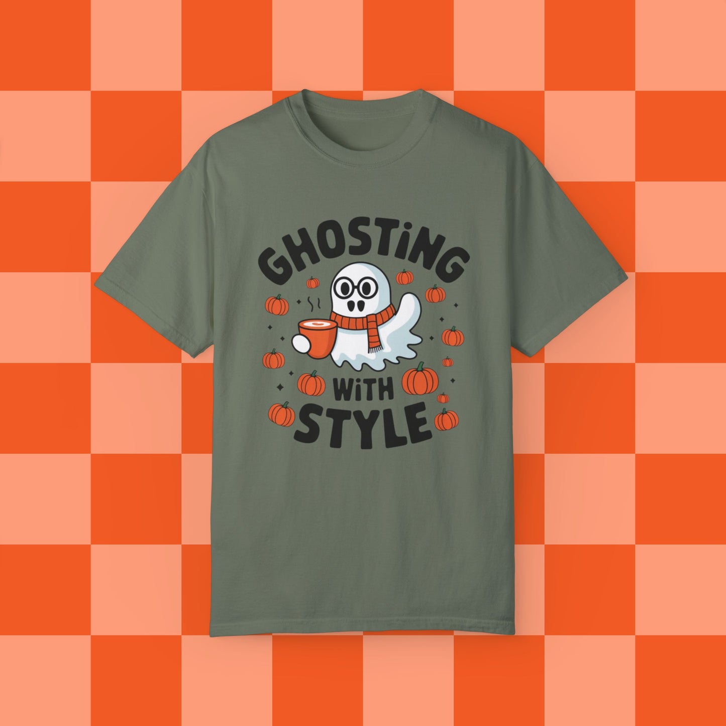 Ghosting With Style T-Shirt, Halloween Ghost Shirt, Funny Ghost Lover Tee, Cute Pumpkin Coffee Shirt, Spooky Season Gift