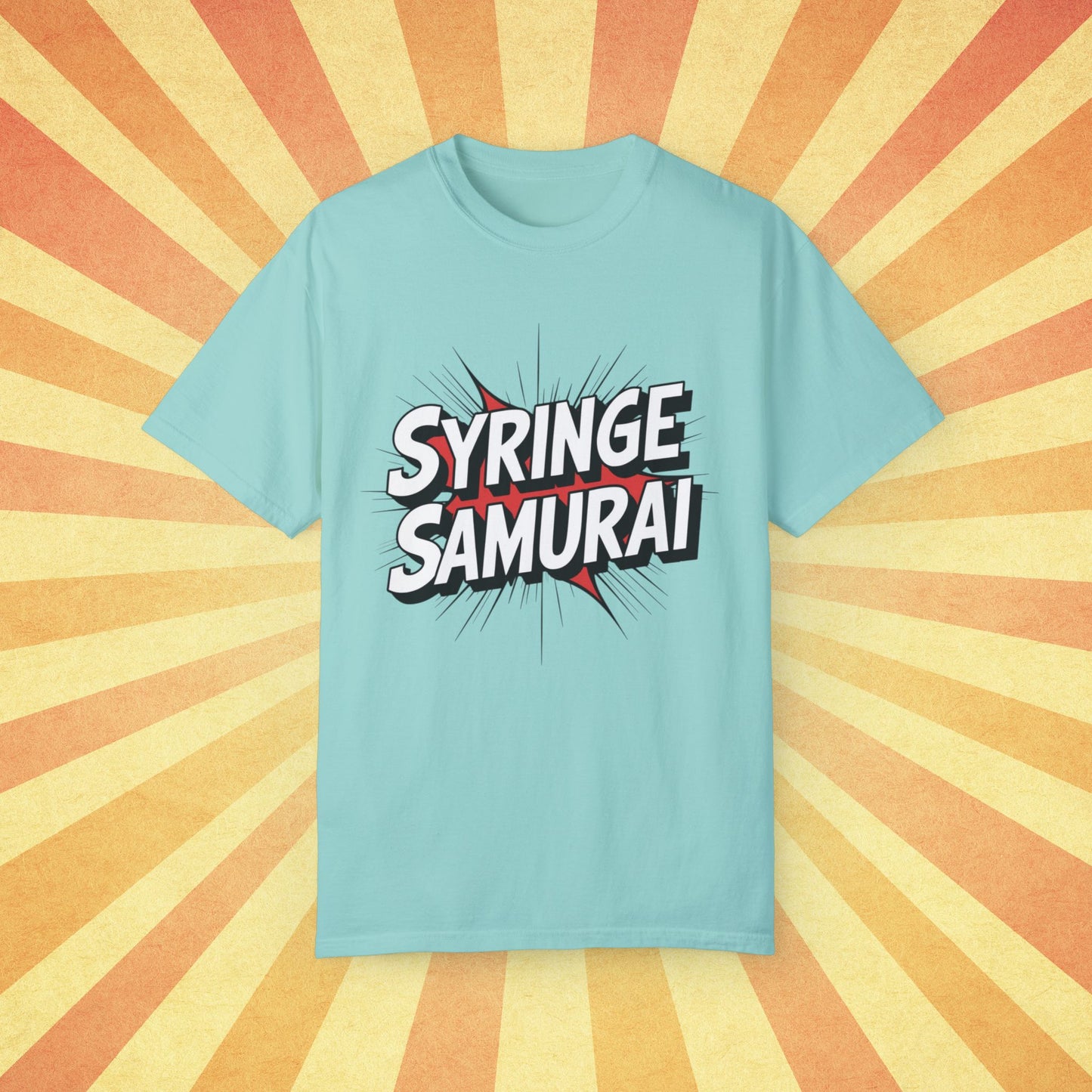 Syringe Samurai Graphic T-Shirt, Fun and Unique Tee, Cool Gift Idea, Casual Wear, Graphic Tee for Everyday Use, Trendy T-Shirt Garment-Dyed T-shirt