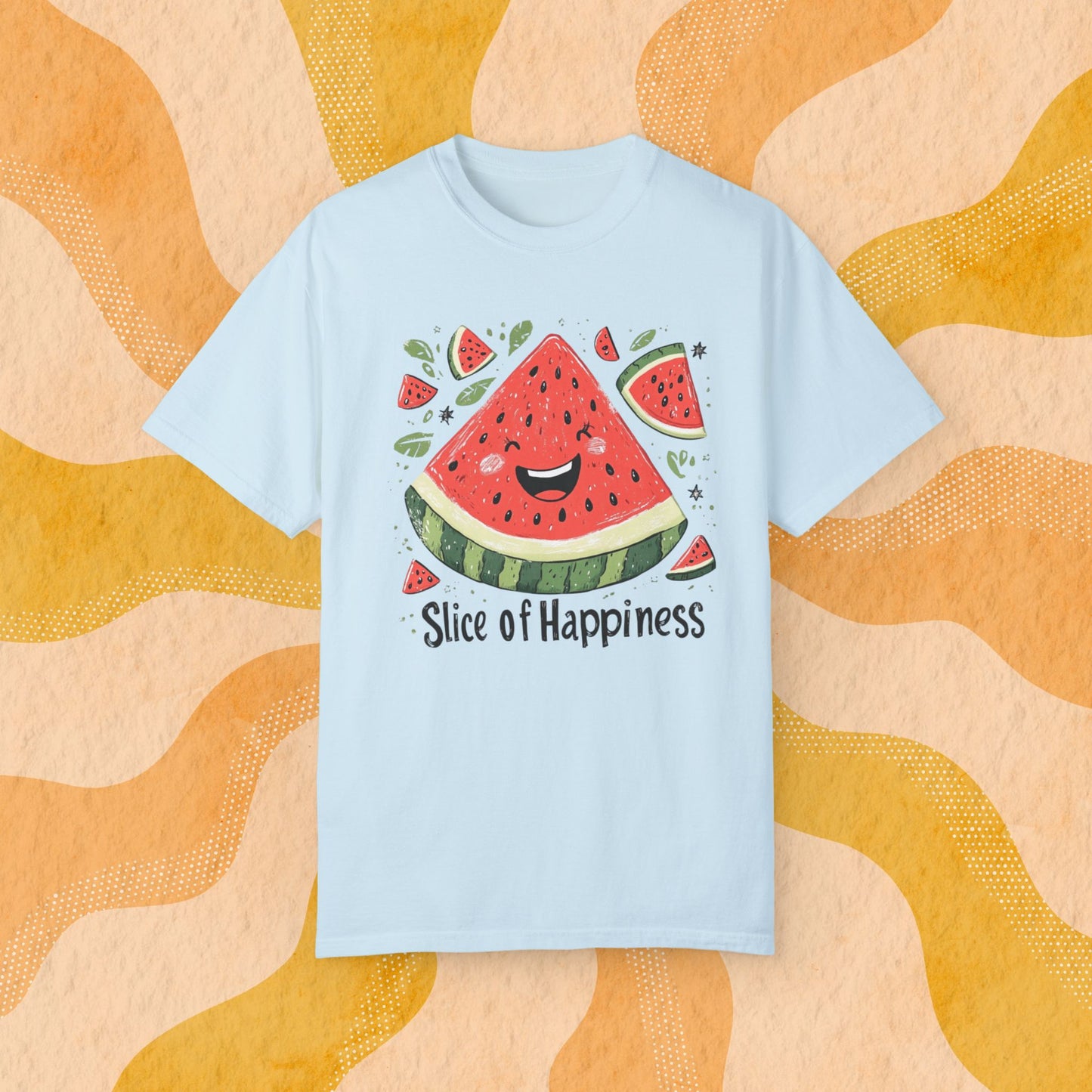 Cute Watermelon Slice of Happiness T-Shirt, Fun Fruit Graphic Tee, Happy Watermelon Smile Shirt Garment-Dyed T-shirt