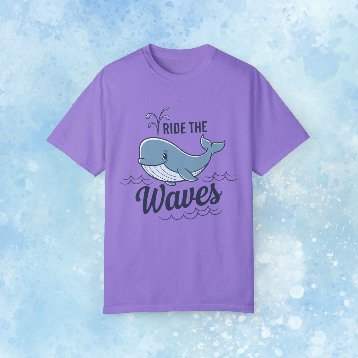 Cute Whale Graphic Ride the Waves T Shirt, Funny Ocean Theme Tee, Casual Whale Print Shirt for Sea Lovers, Unisex Whale Art T Shirt