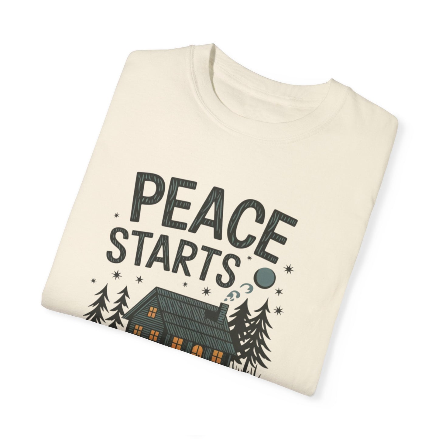 Peace Starts Within T Shirt, Cabin in Woods Graphic Tee, Cozy Cabin Shirt, Inspirational Quote T Shirt, Adventurous Outdoor Tee