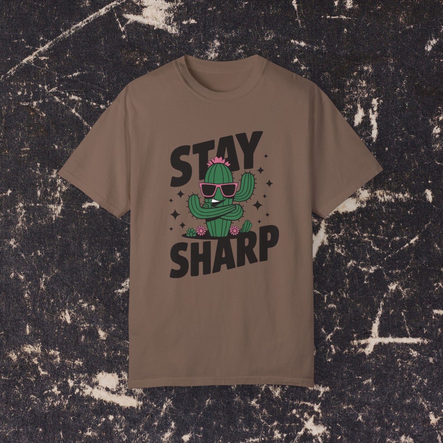 Funny Cactus T-Shirt, Stay Sharp Graphic Tee, Cool Cactus Shirt, Cactus Wearing Sunglasses, Unique Cactus Gift, Trendy T-Shirt  Garment-Dyed T-shirt