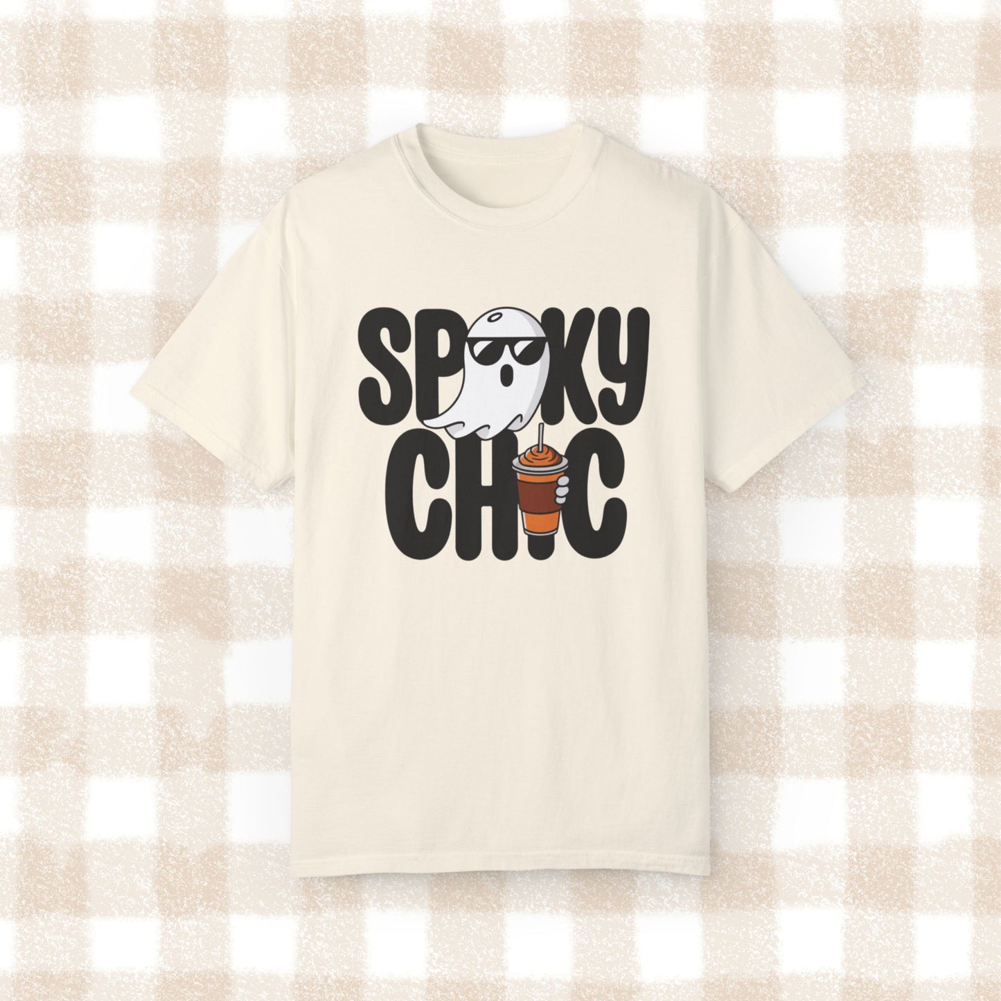 Spooky Chic Ghost Shirt with Sunglasses and Coffee Funny Halloween T-Shirt Cute Ghost Drinking Coffee Tee