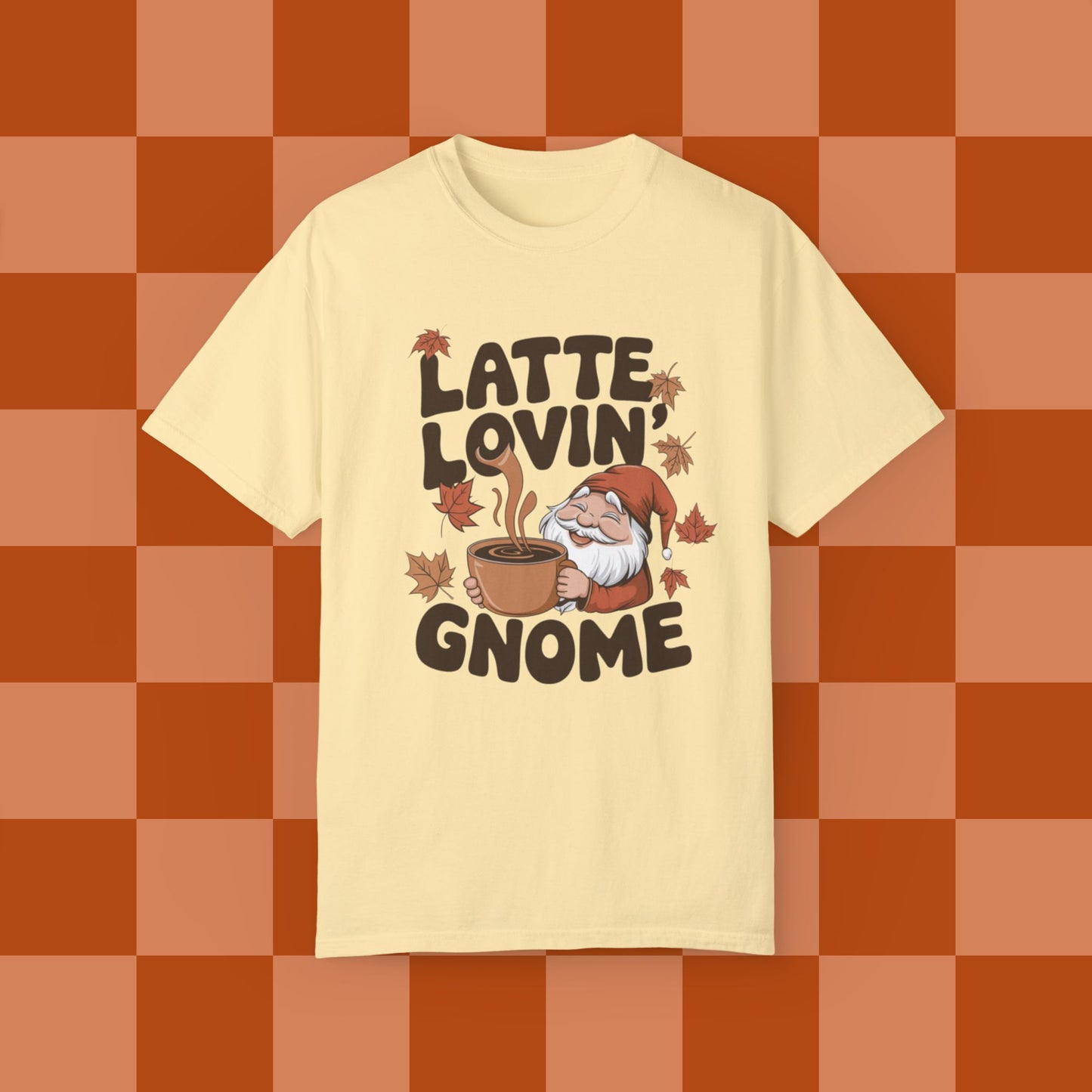 Latte Lovin Gnome T-Shirt Cute Coffee Lover Shirt Fall Gnome Graphic Tee Latte Lover TShirt Gift for Coffee Enthusiasts