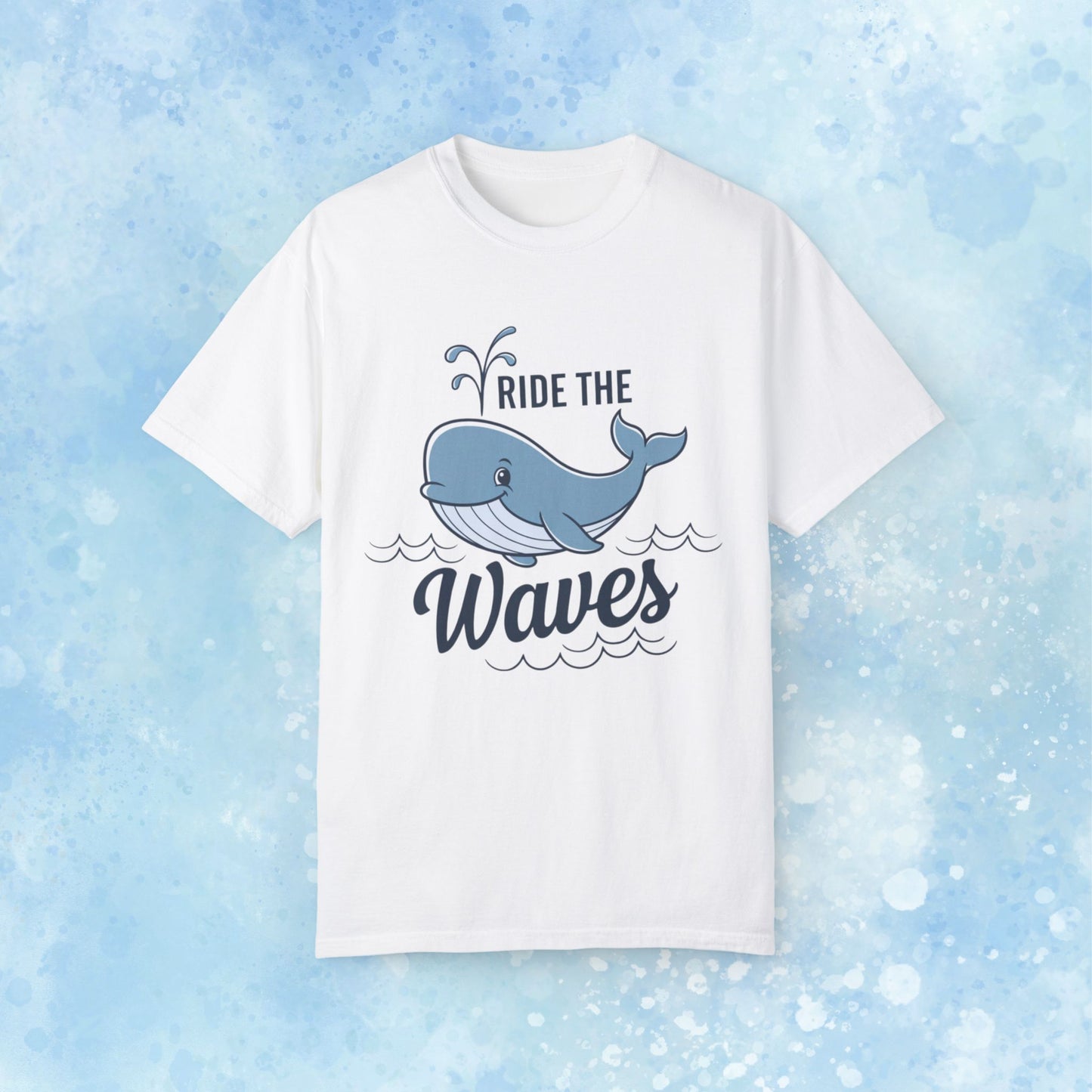 Cute Whale Graphic Ride the Waves T Shirt, Funny Ocean Theme Tee, Casual Whale Print Shirt for Sea Lovers, Unisex Whale Art T Shirt