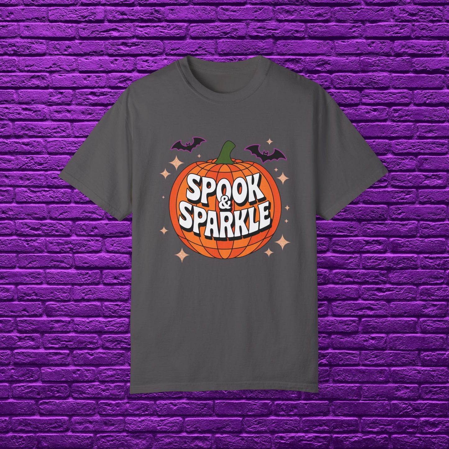 Halloween Pumpkin Spook and Sparkle T-Shirt, Cute Halloween Shirt with Pumpkin and Bats, Halloween Holiday Tee for Spooky Season