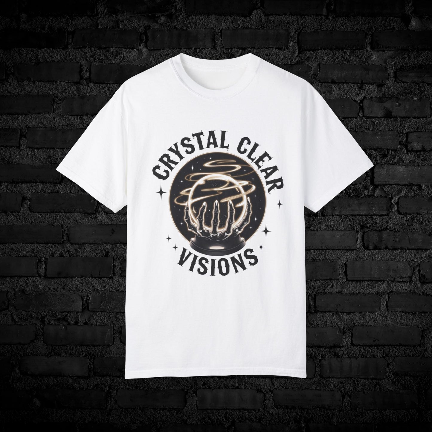 Crystal Clear Visions Unique Graphic Tee, Cosmic Hand Design T-Shirt, Trendy Unisex Shirt, Mystical Casual Wear, Fashionable Tee