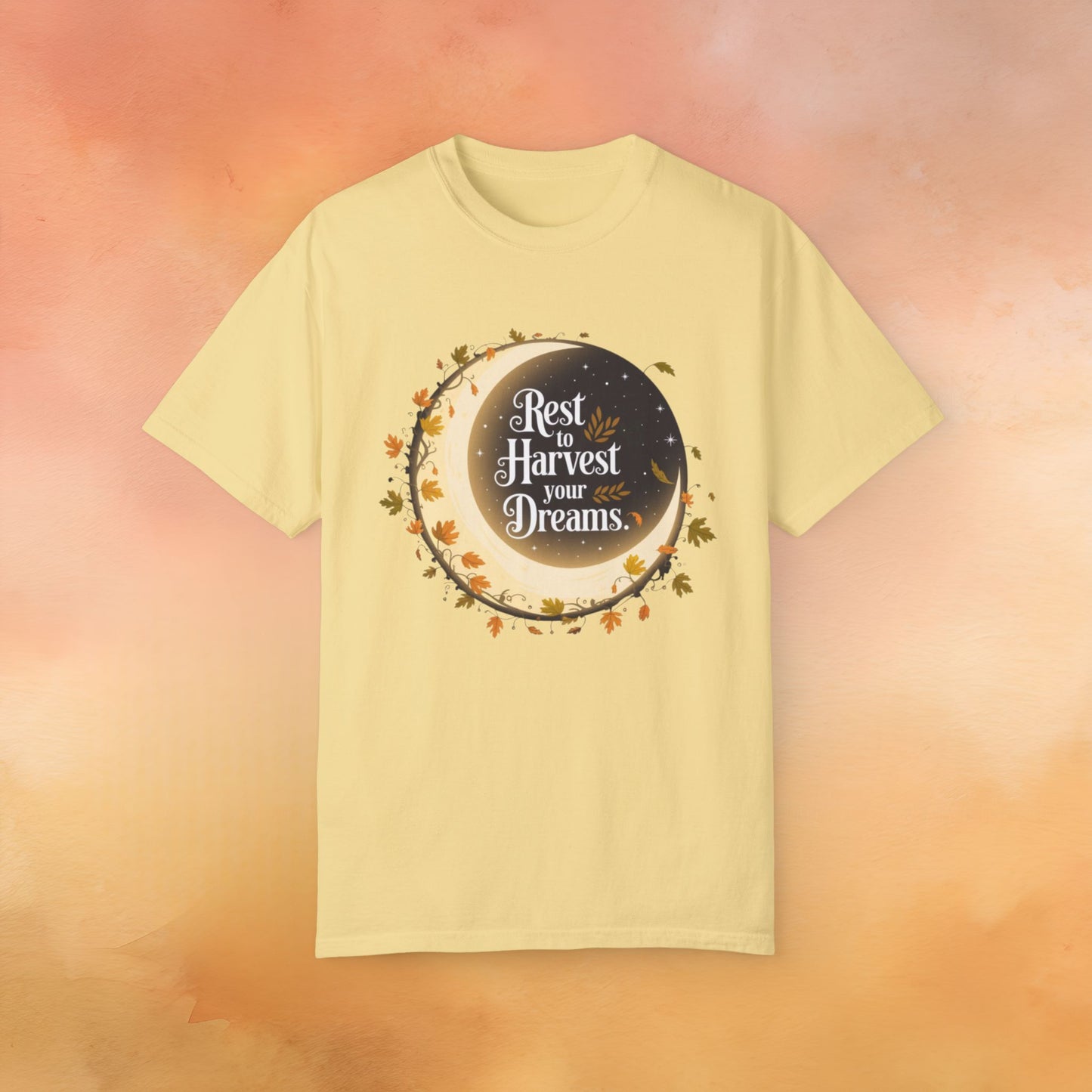 Rest to Harvest your Dreams T-Shirt, Moon and Leaves Graphic Tee, Motivational Quote Shirt, Inspirational Autumn Apparel