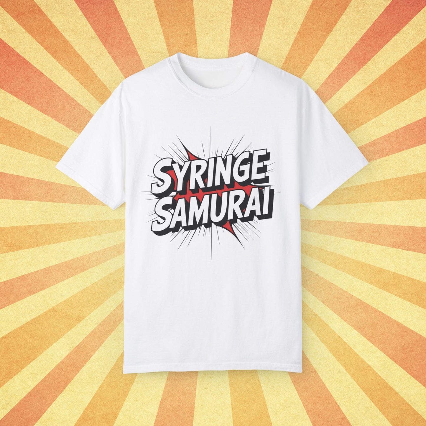 Syringe Samurai Graphic T-Shirt, Fun and Unique Tee, Cool Gift Idea, Casual Wear, Graphic Tee for Everyday Use, Trendy T-Shirt Garment-Dyed T-shirt