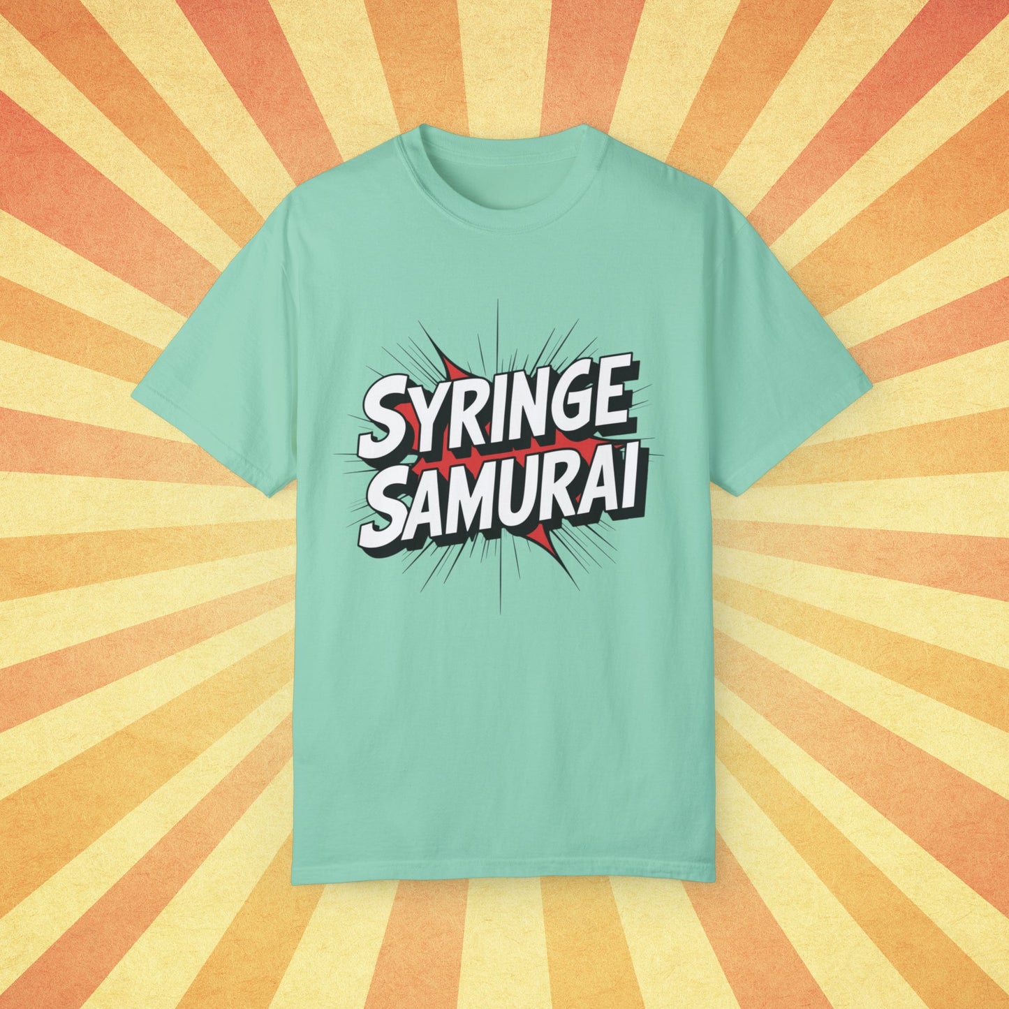 Syringe Samurai Graphic T-Shirt, Fun and Unique Tee, Cool Gift Idea, Casual Wear, Graphic Tee for Everyday Use, Trendy T-Shirt Garment-Dyed T-shirt