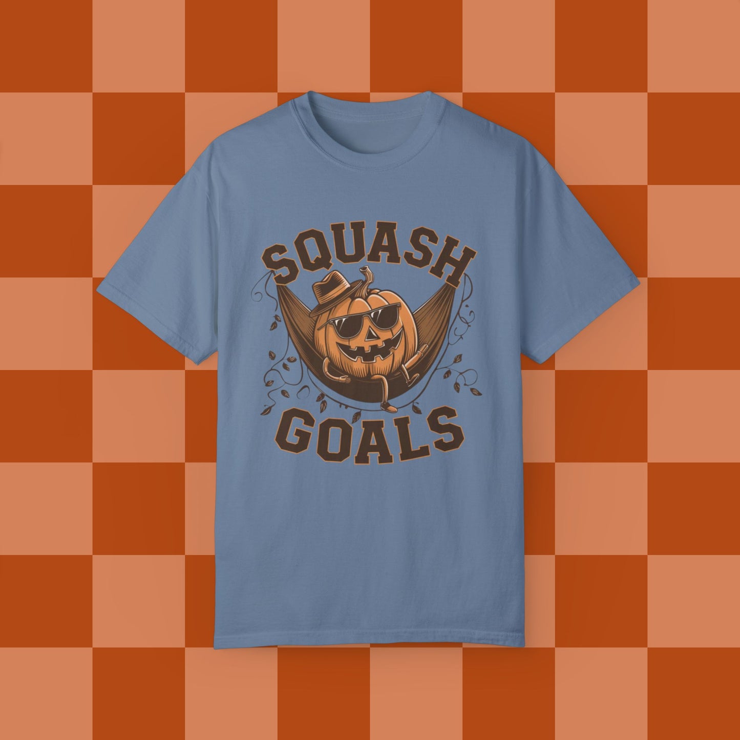 Funny Squash Goals Pumpkin T-Shirt, Halloween Humor Graphic Tee for Autumn, Cool Pumpkin with Sunglasses Shirt