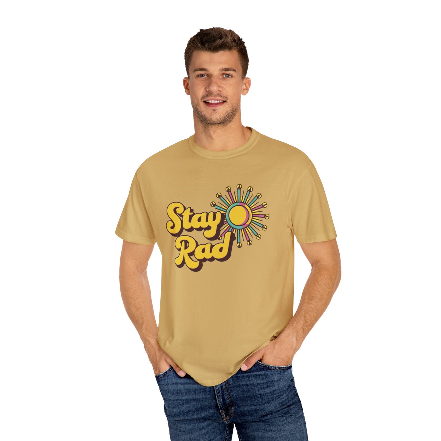 Stay Rad Retro Sunshine Graphic T-Shirt, Vintage Style Tee, Positive Vibes Summer Shirt, Fun Casual Outfit, Groovy Statement Top