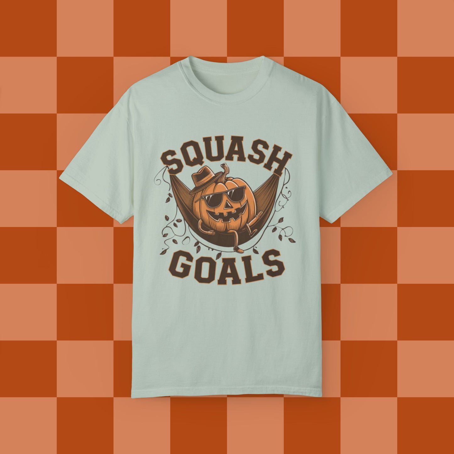 Funny Squash Goals Pumpkin T-Shirt, Halloween Humor Graphic Tee for Autumn, Cool Pumpkin with Sunglasses Shirt