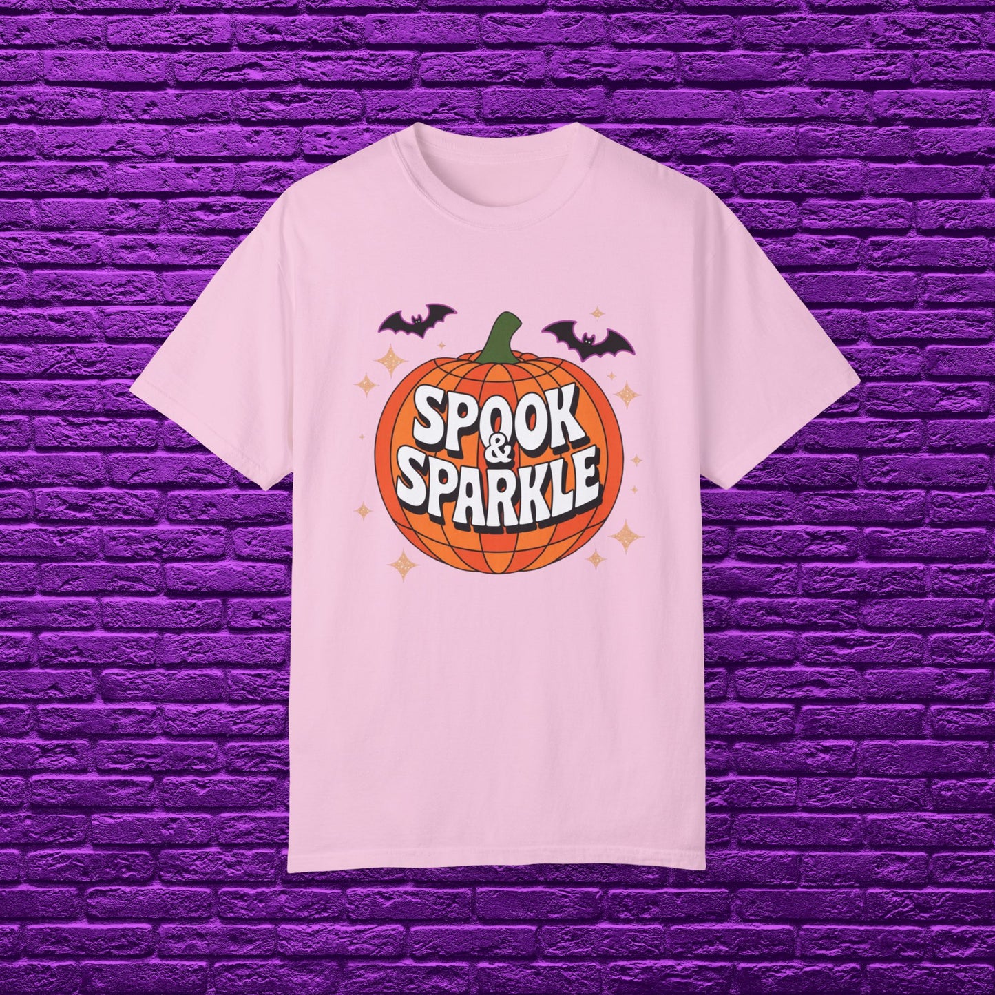 Halloween Pumpkin Spook and Sparkle T-Shirt, Cute Halloween Shirt with Pumpkin and Bats, Halloween Holiday Tee for Spooky Season