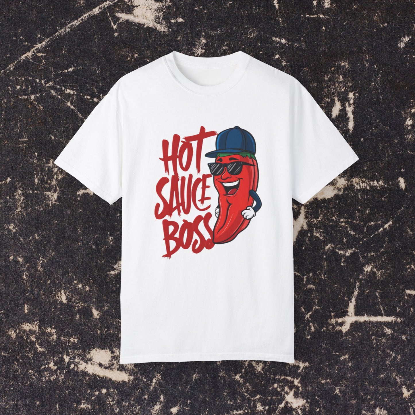 Hot Sauce Boss T-shirt, Funny Pepper Graphic Tee, Spicy Hot Sauce Lover Shirt, Cool Cartoon Hot Sauce Design, Casual Fun Shirt