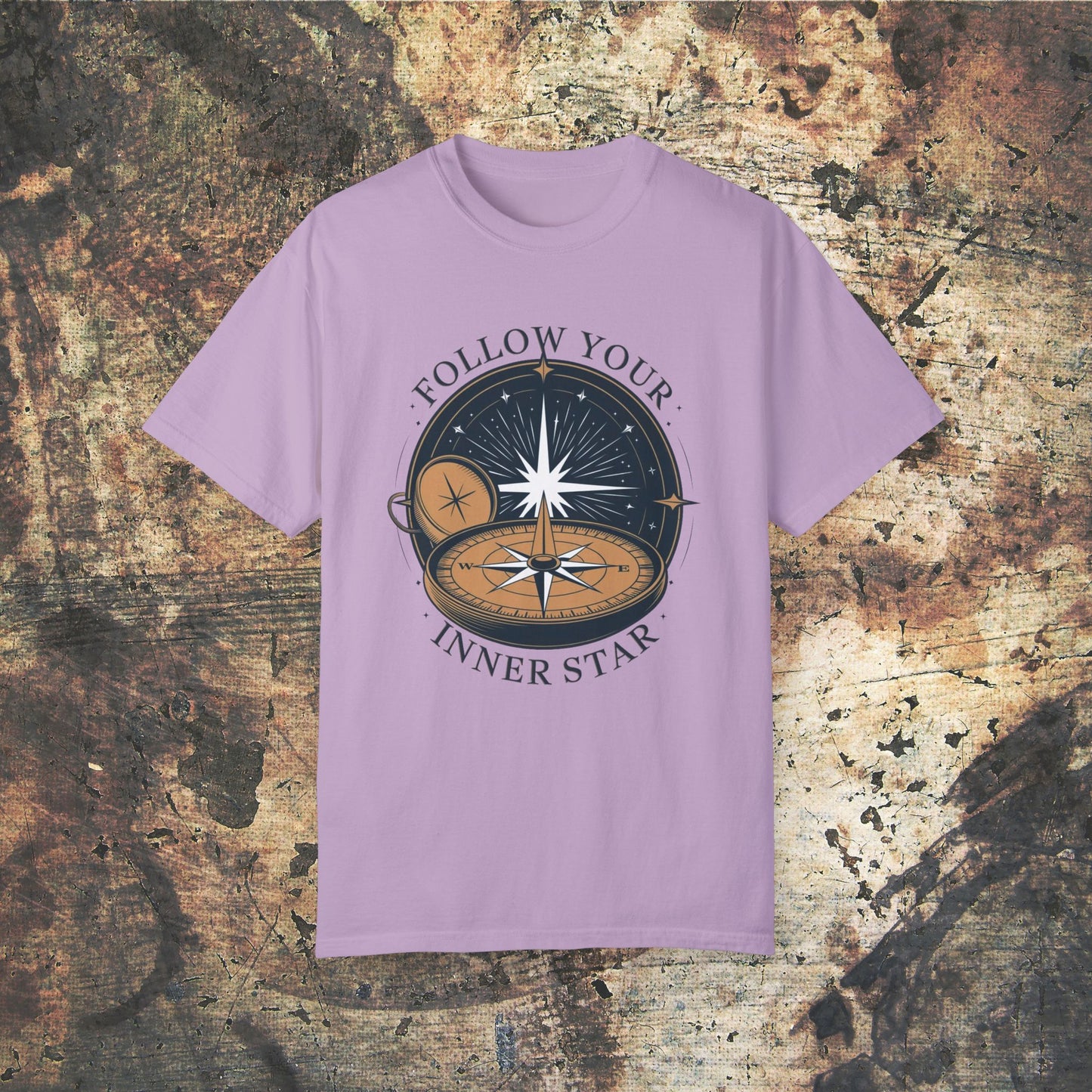 Inspirational Compass T-Shirt, Follow Your Inner Star Graphic Tee, Motivational Adventure Shirt, Star Compass Design, Gift for Explorers Garment-Dyed T-shirt