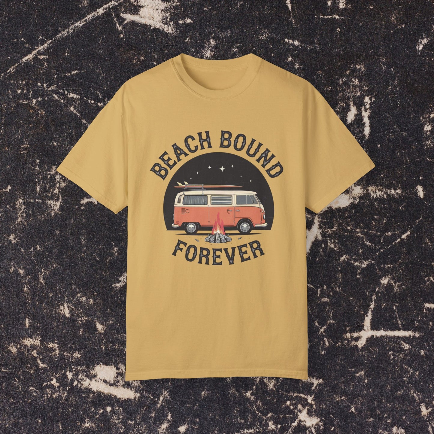 Retro Van Beach Bound Forever Shirt, Vintage Surfing T-Shirt, Summer Beach Campfire Tee, Coastal Lifestyle Top, Adventure Graphic Tee