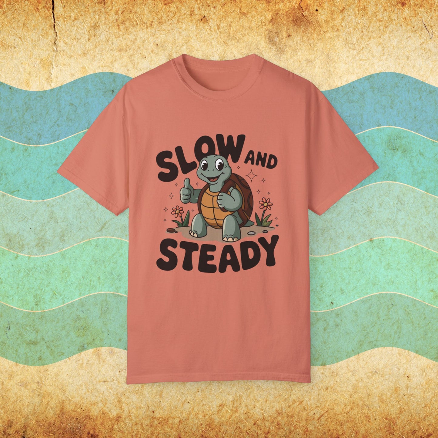 Cute Turtle Slow and Steady T-Shirt, Motivational Turtle Graphic Tee, Adorable Animal Lovers Gift, Kids and Adults T-Shirt Garment-Dyed T-shirt