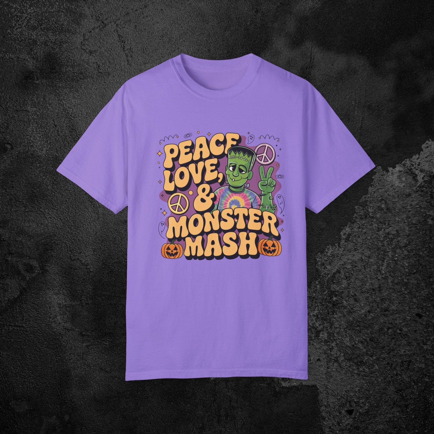 Peace Love and Monster Mash T-Shirt Funny Halloween Shirt Retro Horror Tee Perfect Halloween Gift Short Sleeve Top