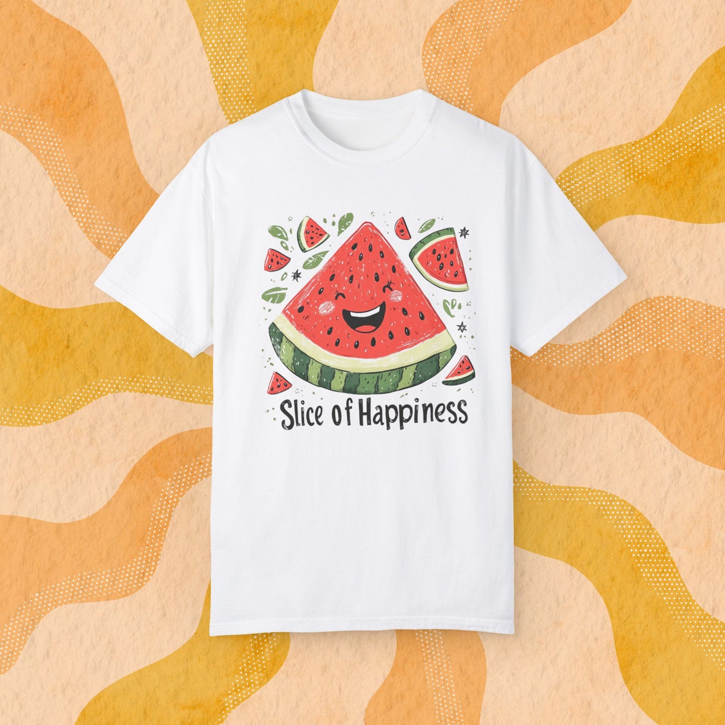 Cute Watermelon Slice of Happiness T-Shirt, Fun Fruit Graphic Tee, Happy Watermelon Smile Shirt Garment-Dyed T-shirt