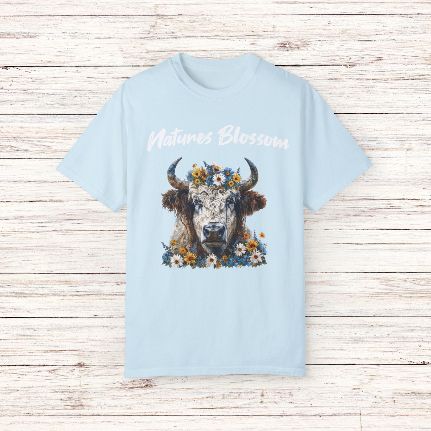 Title Bison T Shirt Colorful Floral Design Cute Nature Inspired Art Tee Shirt Unique Bison Apparel Garment-Dyed T-shirt