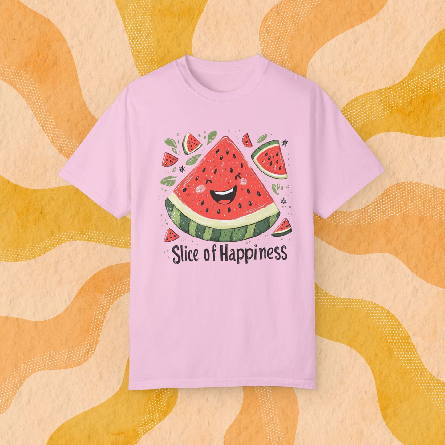 Cute Watermelon Slice of Happiness T-Shirt, Fun Fruit Graphic Tee, Happy Watermelon Smile Shirt Garment-Dyed T-shirt