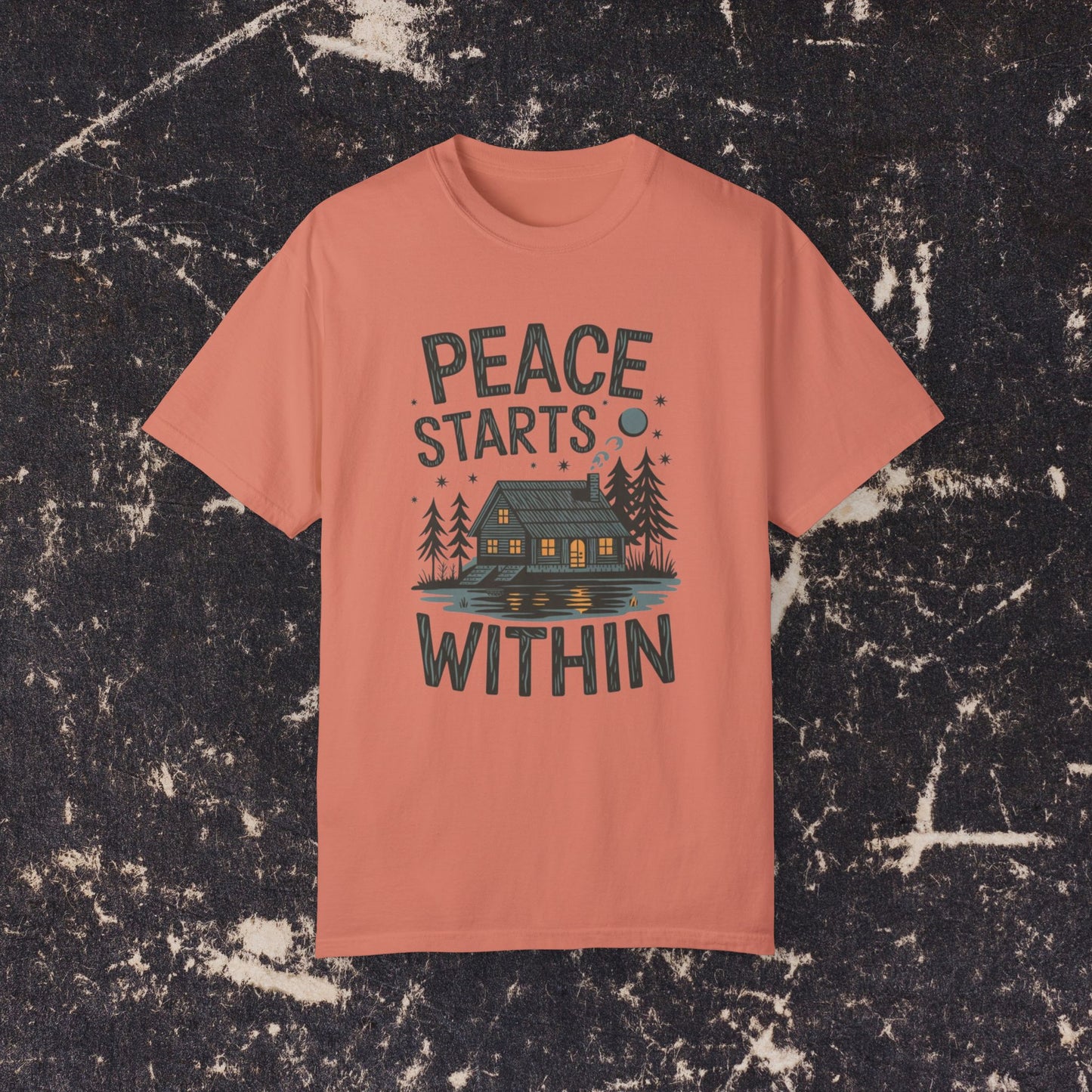 Peace Starts Within T Shirt, Cabin in Woods Graphic Tee, Cozy Cabin Shirt, Inspirational Quote T Shirt, Adventurous Outdoor Tee