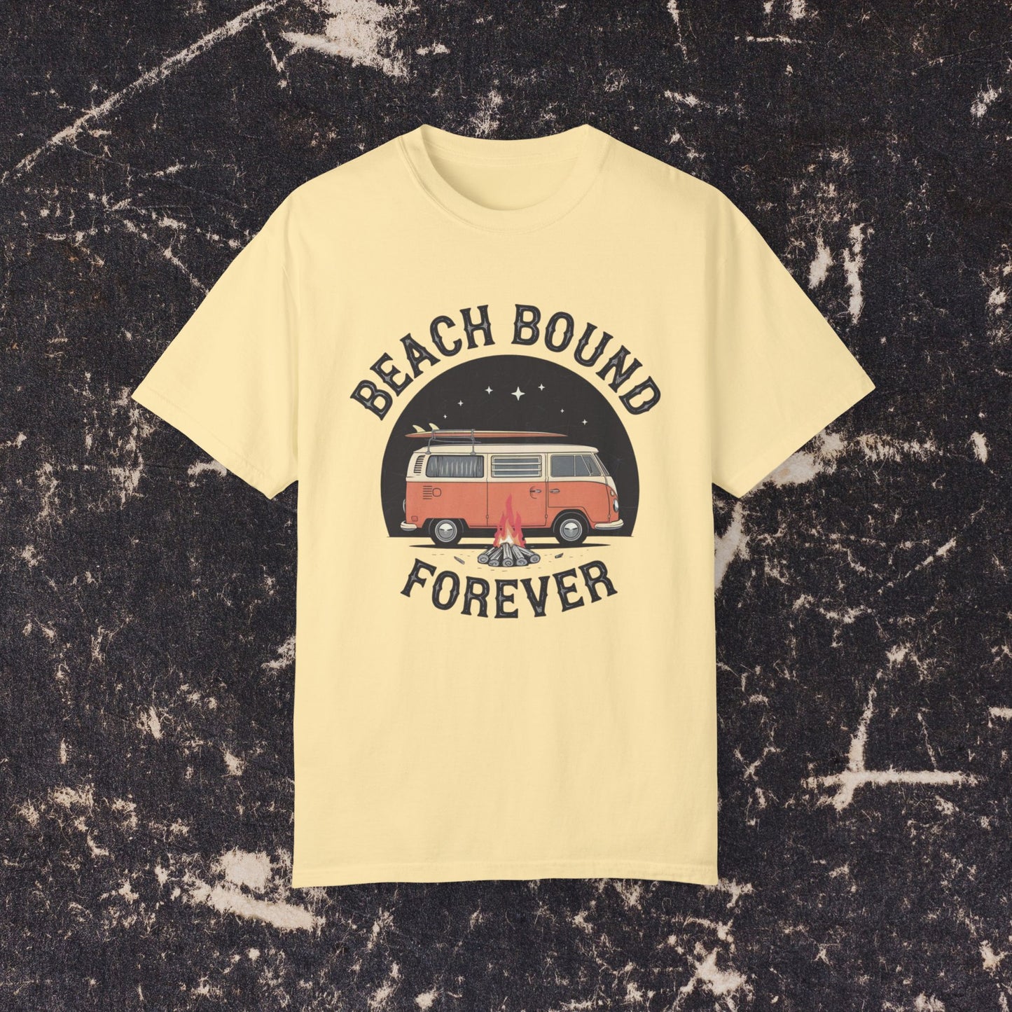 Retro Van Beach Bound Forever Shirt, Vintage Surfing T-Shirt, Summer Beach Campfire Tee, Coastal Lifestyle Top, Adventure Graphic Tee