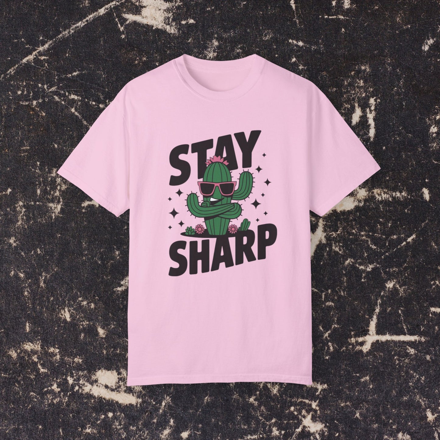 Funny Cactus T-Shirt, Stay Sharp Graphic Tee, Cool Cactus Shirt, Cactus Wearing Sunglasses, Unique Cactus Gift, Trendy T-Shirt  Garment-Dyed T-shirt