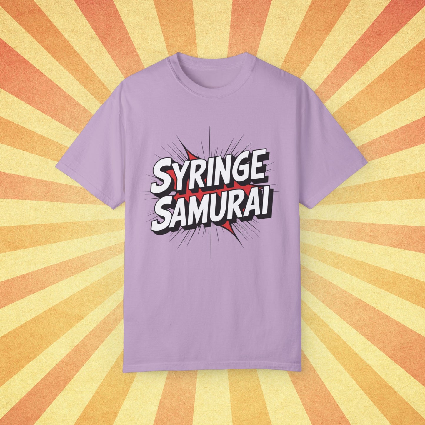 Syringe Samurai Graphic T-Shirt, Fun and Unique Tee, Cool Gift Idea, Casual Wear, Graphic Tee for Everyday Use, Trendy T-Shirt Garment-Dyed T-shirt