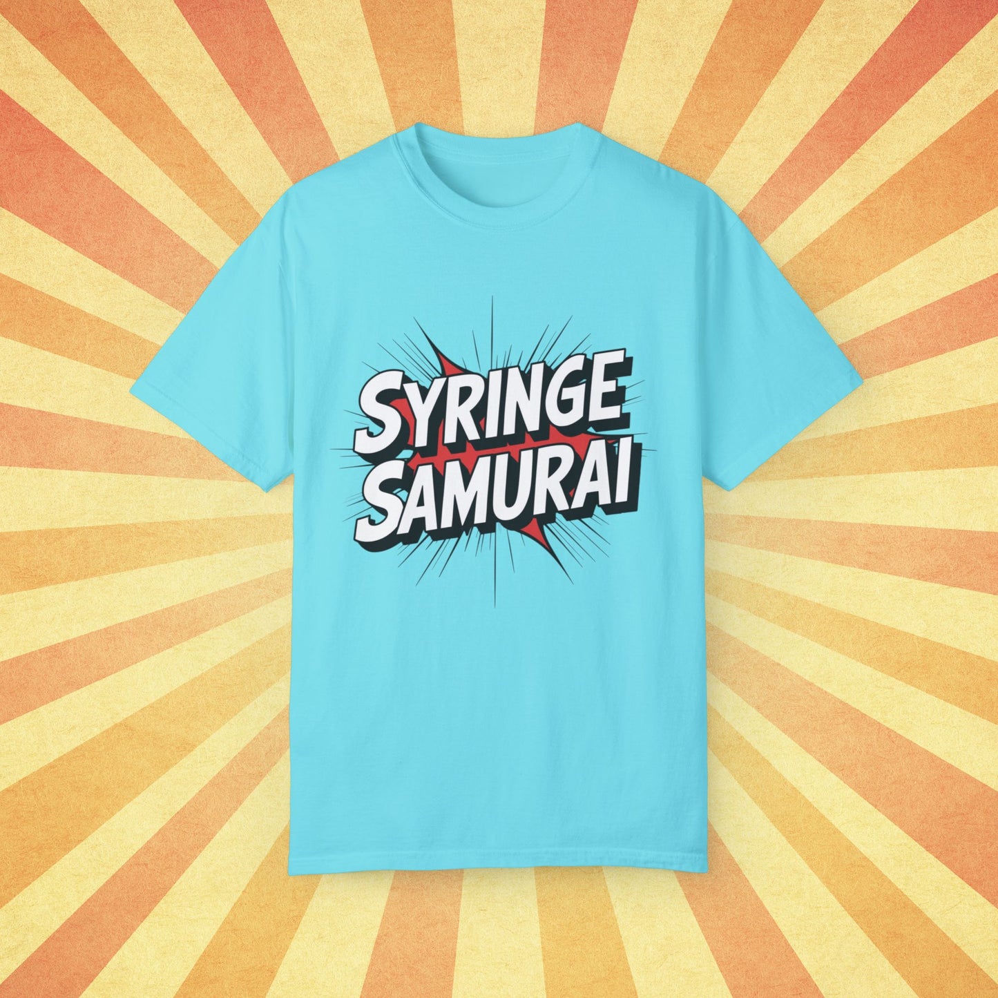 Syringe Samurai Graphic T-Shirt, Fun and Unique Tee, Cool Gift Idea, Casual Wear, Graphic Tee for Everyday Use, Trendy T-Shirt Garment-Dyed T-shirt