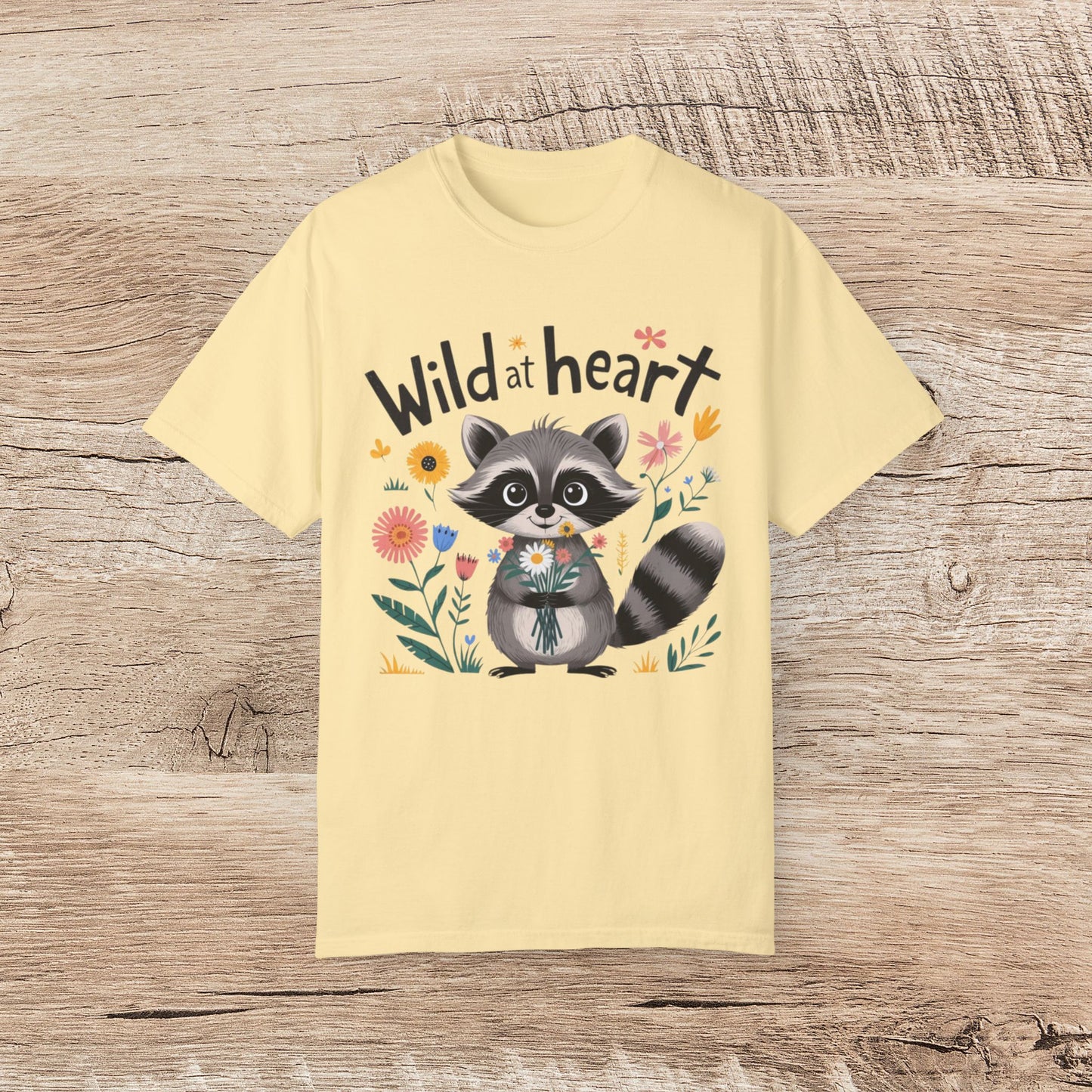 Cute Raccoon Wild at Heart T-Shirt, Adorable Animal Graphic Tee, Floral Raccoon Shirt, Trendy Casual Outfit, Gift for Nature Lovers