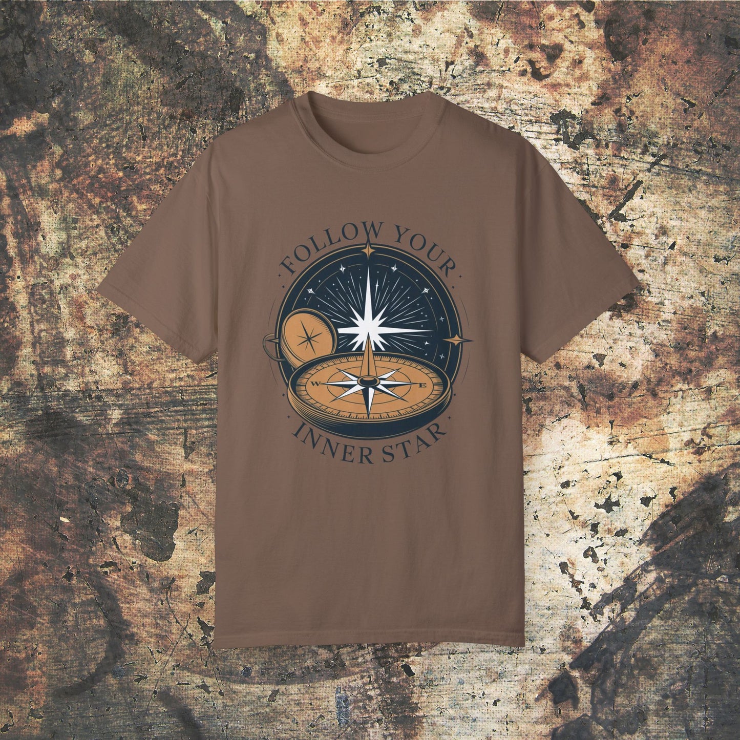 Inspirational Compass T-Shirt, Follow Your Inner Star Graphic Tee, Motivational Adventure Shirt, Star Compass Design, Gift for Explorers Garment-Dyed T-shirt