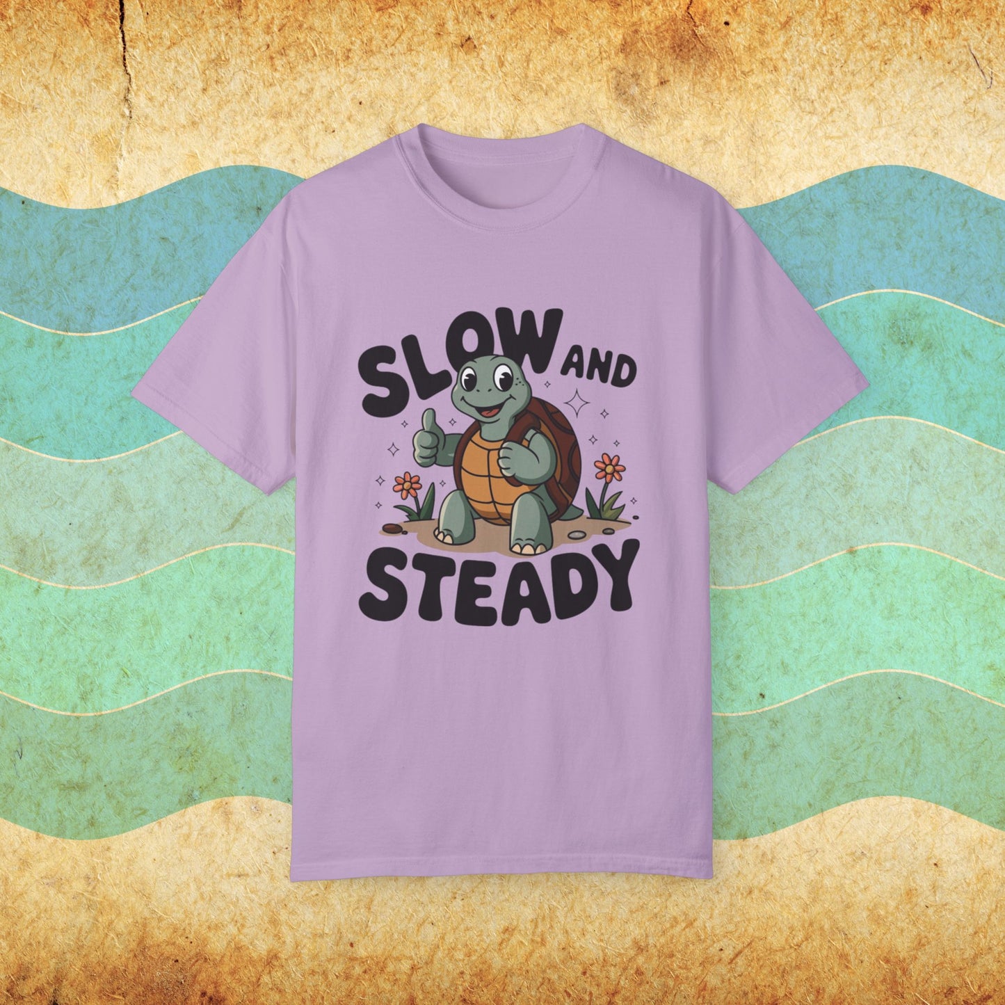 Cute Turtle Slow and Steady T-Shirt, Motivational Turtle Graphic Tee, Adorable Animal Lovers Gift, Kids and Adults T-Shirt Garment-Dyed T-shirt