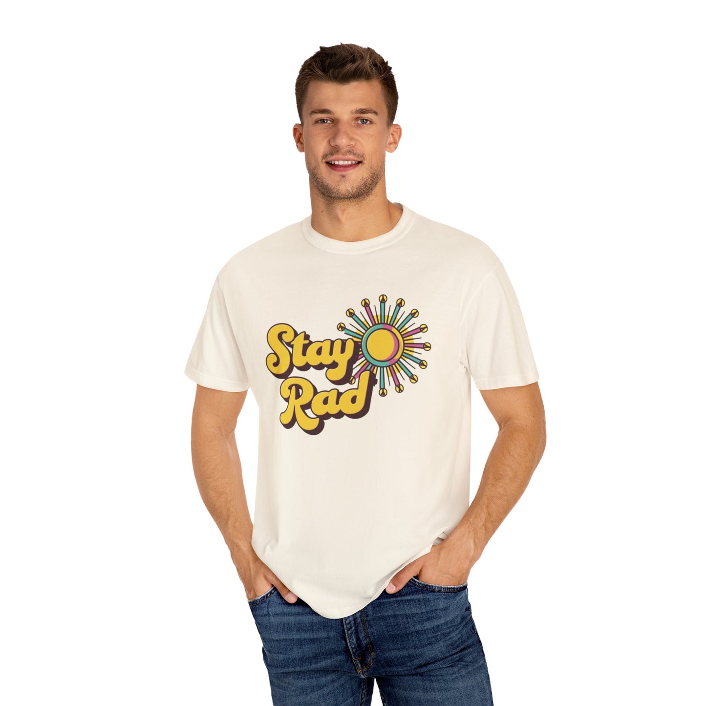 Stay Rad Retro Sunshine Graphic T-Shirt, Vintage Style Tee, Positive Vibes Summer Shirt, Fun Casual Outfit, Groovy Statement Top