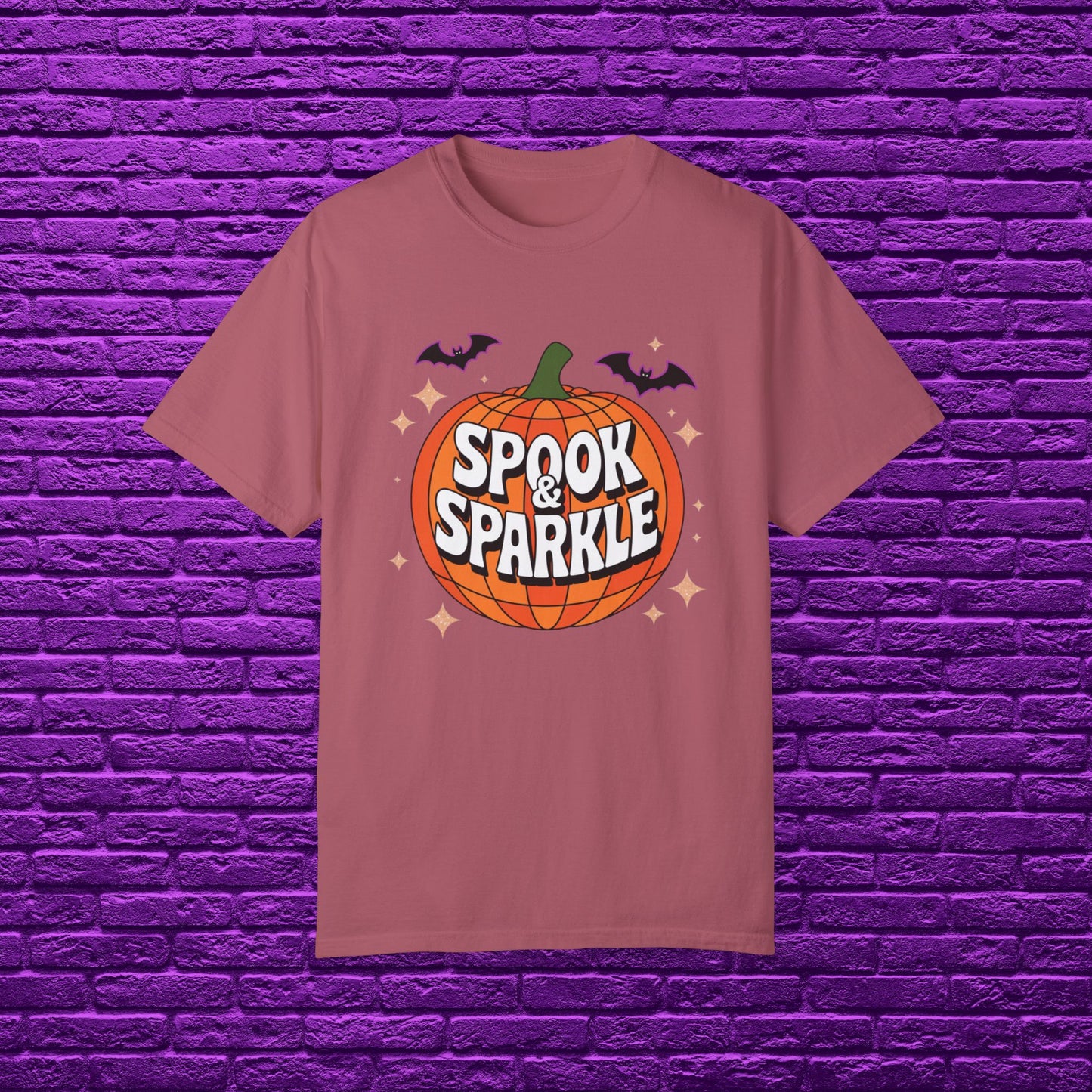 Halloween Pumpkin Spook and Sparkle T-Shirt, Cute Halloween Shirt with Pumpkin and Bats, Halloween Holiday Tee for Spooky Season