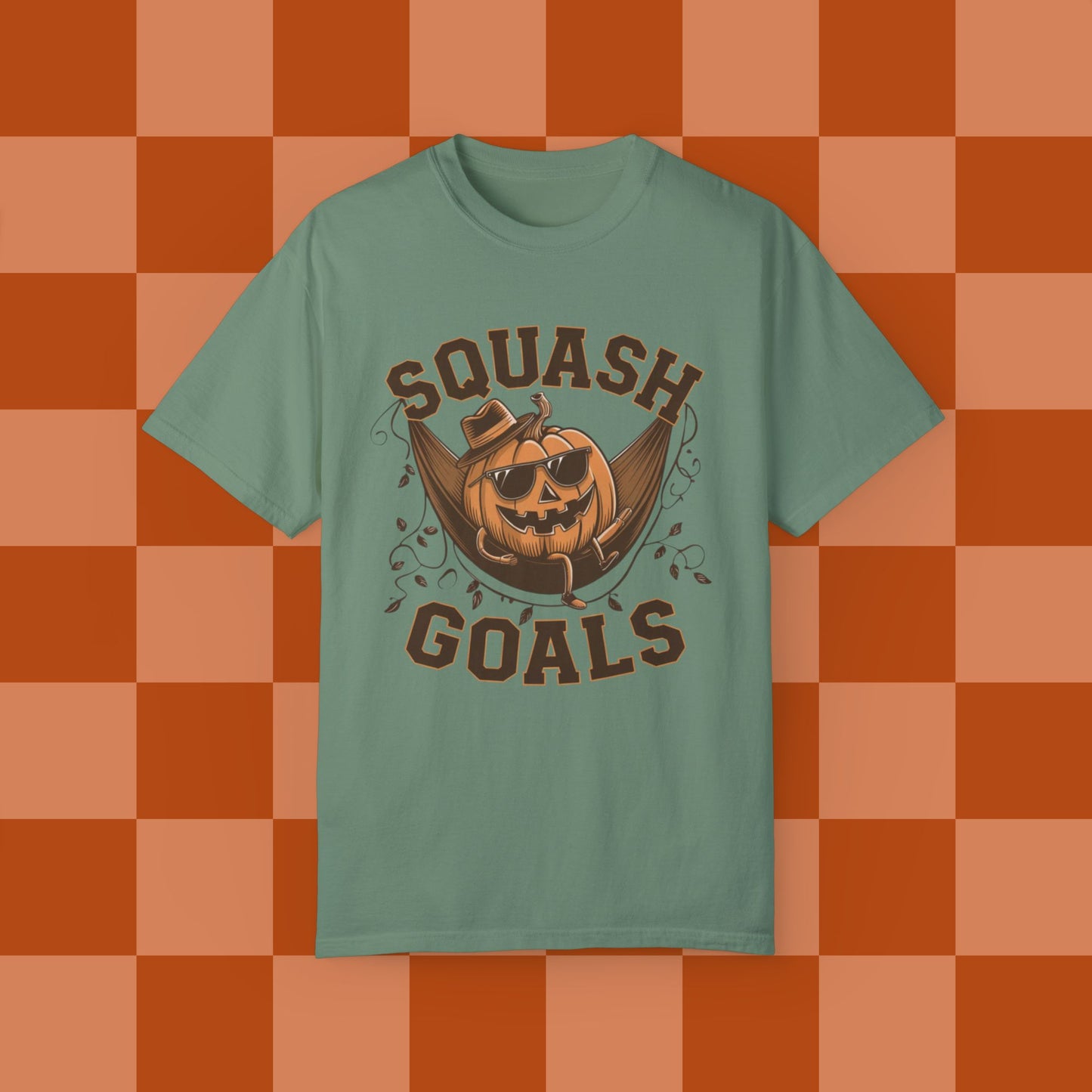 Funny Squash Goals Pumpkin T-Shirt, Halloween Humor Graphic Tee for Autumn, Cool Pumpkin with Sunglasses Shirt