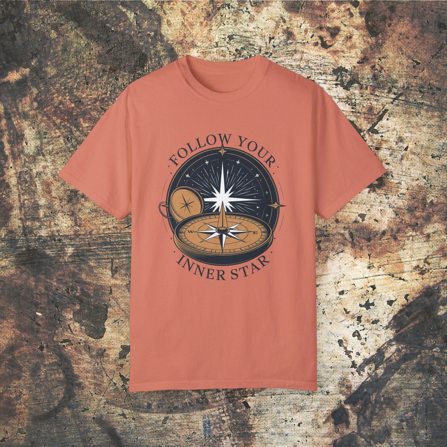 Inspirational Compass T-Shirt, Follow Your Inner Star Graphic Tee, Motivational Adventure Shirt, Star Compass Design, Gift for Explorers Garment-Dyed T-shirt