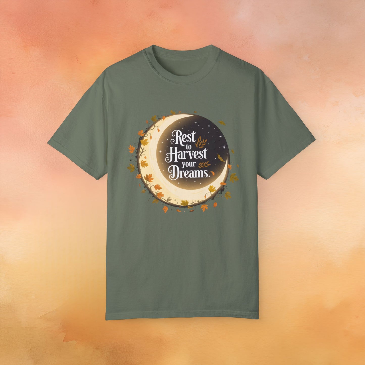 Rest to Harvest your Dreams T-Shirt, Moon and Leaves Graphic Tee, Motivational Quote Shirt, Inspirational Autumn Apparel