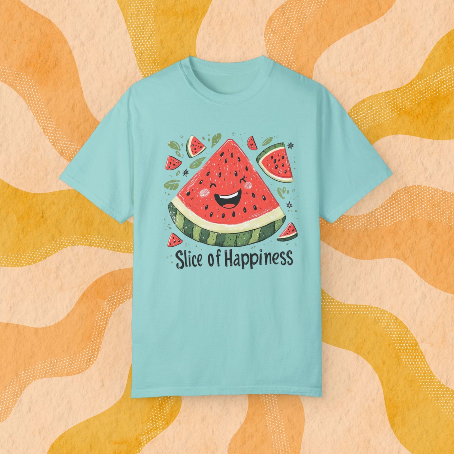 Cute Watermelon Slice of Happiness T-Shirt, Fun Fruit Graphic Tee, Happy Watermelon Smile Shirt Garment-Dyed T-shirt