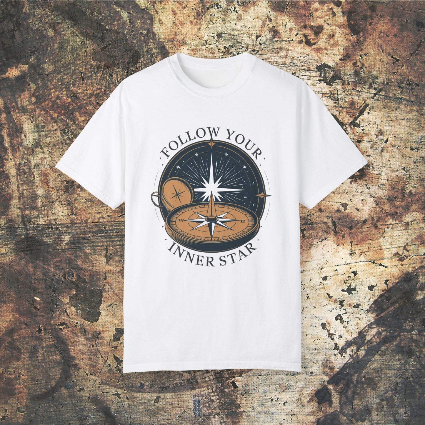 Inspirational Compass T-Shirt, Follow Your Inner Star Graphic Tee, Motivational Adventure Shirt, Star Compass Design, Gift for Explorers Garment-Dyed T-shirt