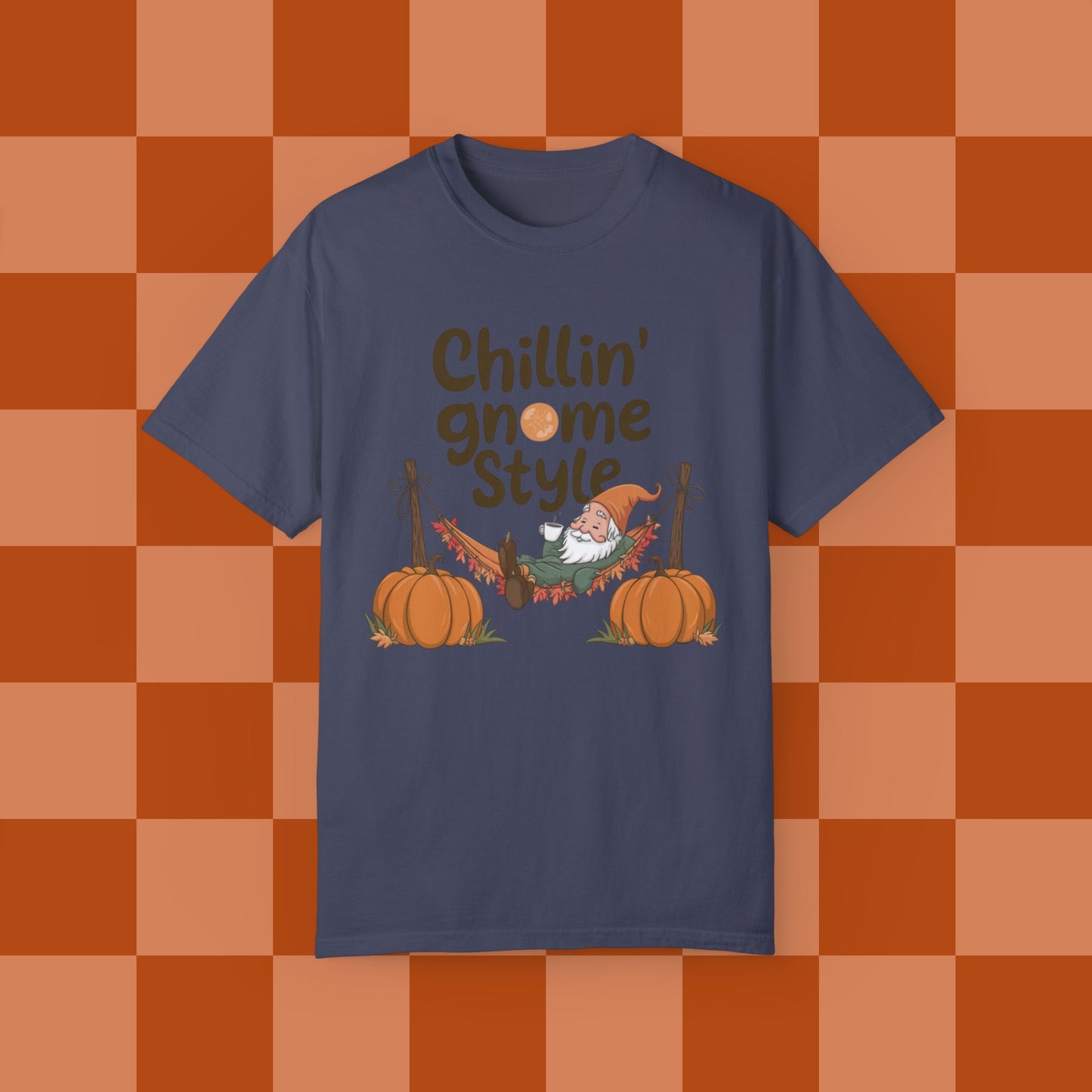 Chillin Gnome Style T-shirt, Funny Gnome Shirt for Fall, Cute Pumpkin Gnome Tee, Halloween Gnome Graphic Tee, Autumn Vibes T-Shirt