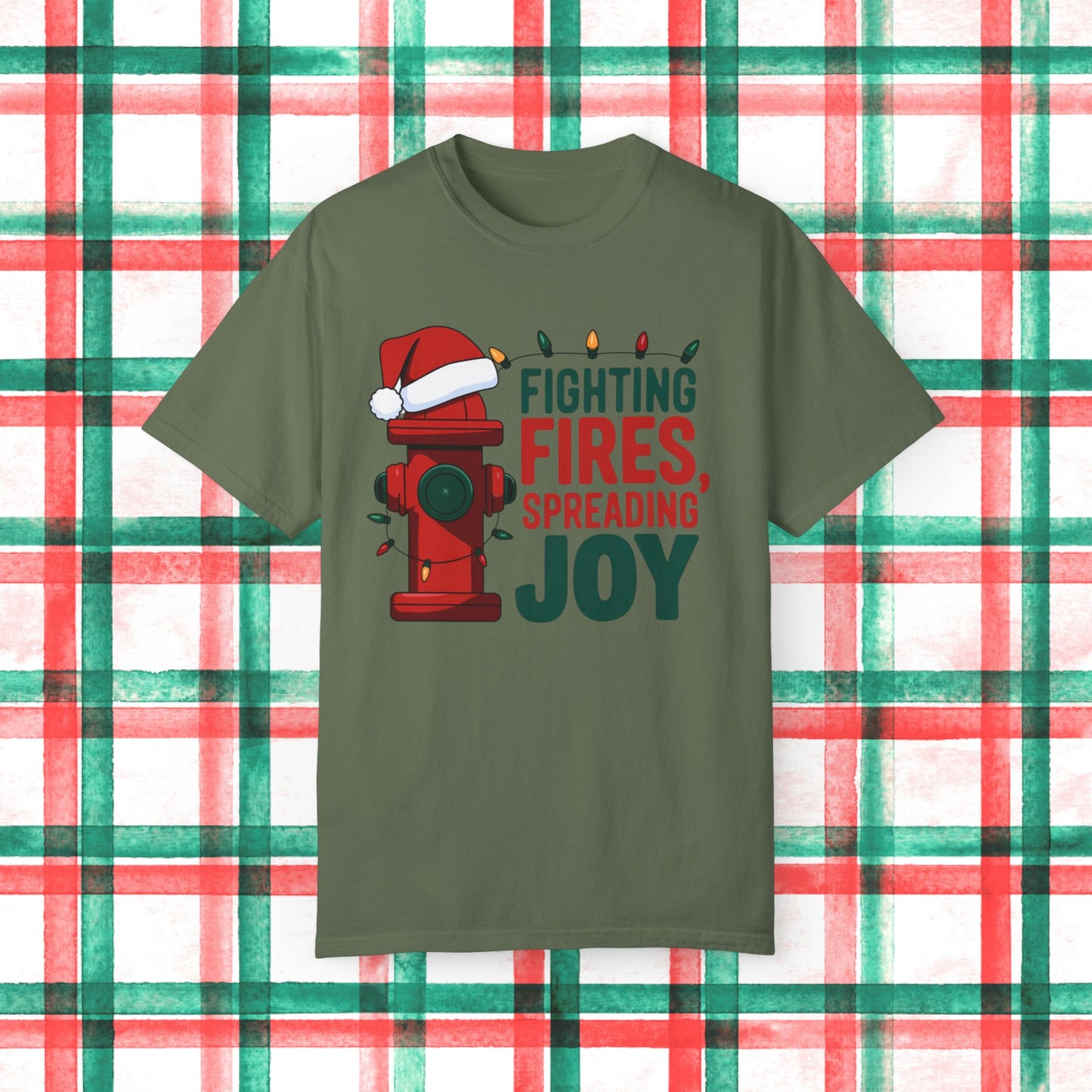 Funny Christmas Firefighter Shirt, Fighting Fires Spreading Joy T-Shirt, Firefighter Xmas Gift, Holiday Firefighter Tee