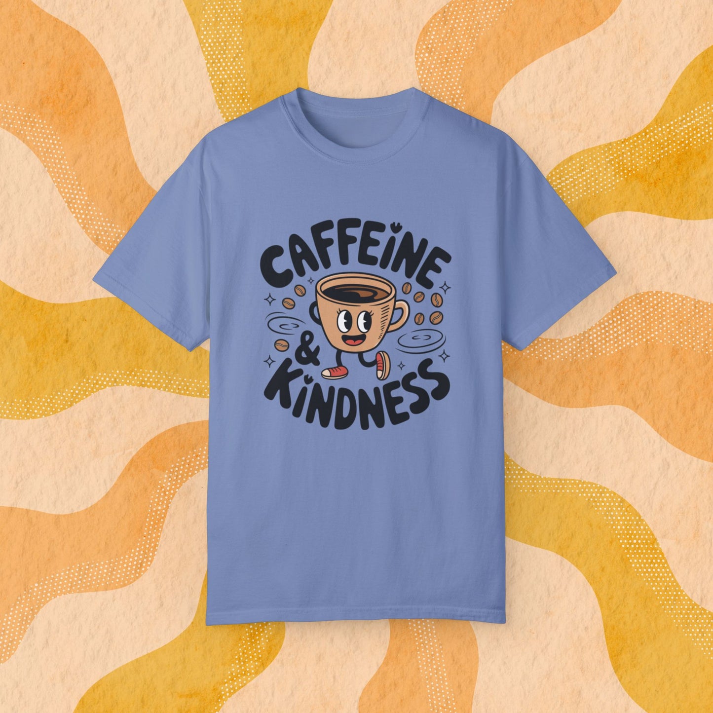 Coffee Lover T-Shirt, Caffeine and Kindness Shirt, Funny Coffee Graphic Tee, Cute Coffee Cup Illustration, Coffee Enthusiast Gift