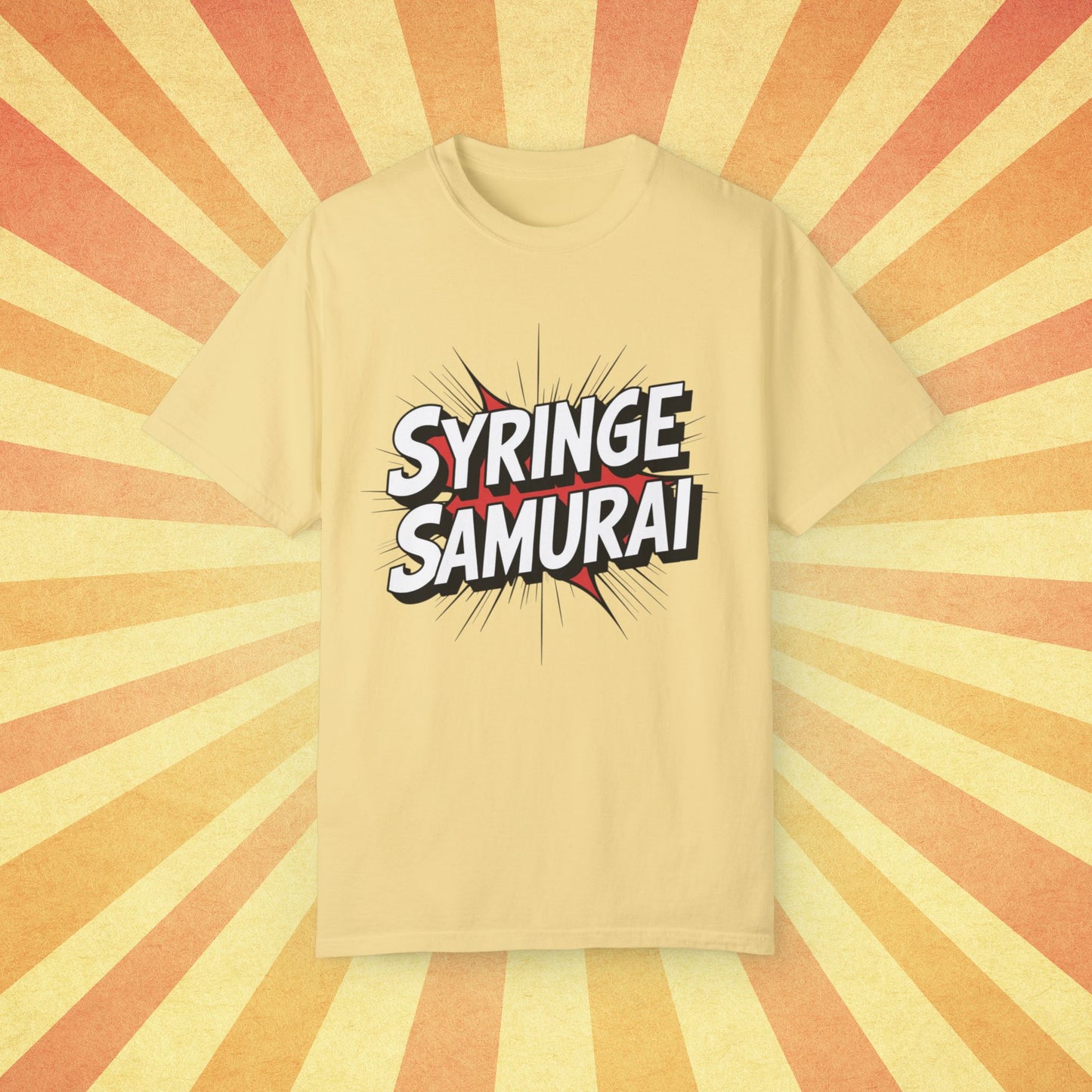 Syringe Samurai Graphic T-Shirt, Fun and Unique Tee, Cool Gift Idea, Casual Wear, Graphic Tee for Everyday Use, Trendy T-Shirt Garment-Dyed T-shirt