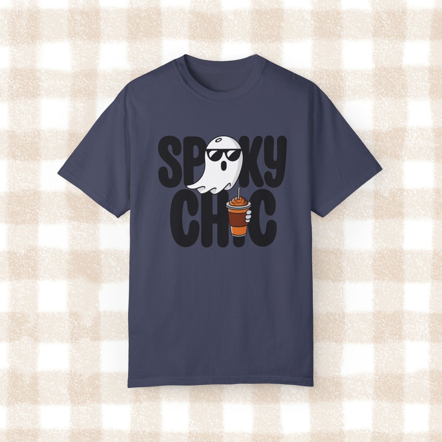 Spooky Chic Ghost Shirt with Sunglasses and Coffee Funny Halloween T-Shirt Cute Ghost Drinking Coffee Tee